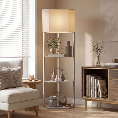 Corner Floor Lamp with Shelves-Tall Standing Lamps for Living Room-with Pull Chain Switch Bulb not Included-Grey (1/5)