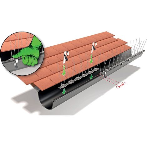 Pic anti-oiseaux clipsable sur gouttière ASTUPIC G10. module long 31 cm. carton de 32 modules. 10 m - ECOPIC