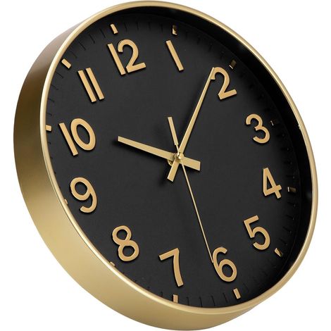 Horloge Murale Moderne Minimaliste en Bois (Noir + Doré, 30 cm) (1/5)