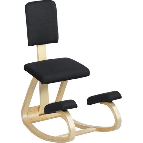 Fornovo Siège Assis-Genoux Ergonomique Dossier Bois Bouleau Noir Posture Bureau Méditation (1/5)