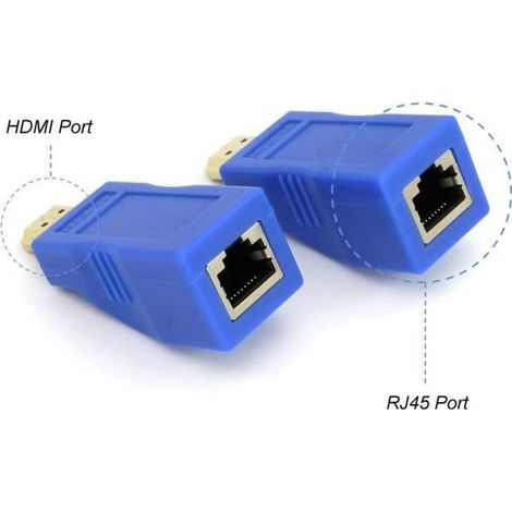 1Pair HDMI Extender Adaptateur RJ45 Signal Amplification Transmetteur Récepteur 30 mètres (1/4)