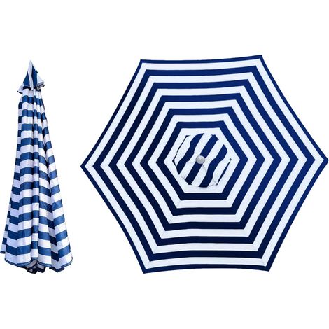 Housse de rechange pour parasol de plage,2 m,2,7 m,3 m,nervures 6/8,sans porte parapluie,auvent de rechange pour cour,jardin,piscine (bleu et blanc,2,7 m/6 nervures) (1/5)