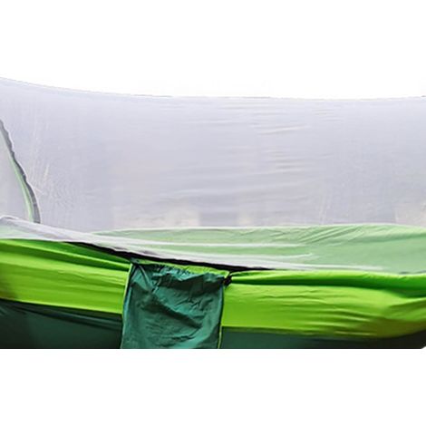 Outdoor-Campinghängematte mit Netz, aus 210T Nylon-Taft, automatischer Schnellöffnungs- und -schließmechanismus, Maße 260x140cm/102x55inch, hellgrün. (1/4)