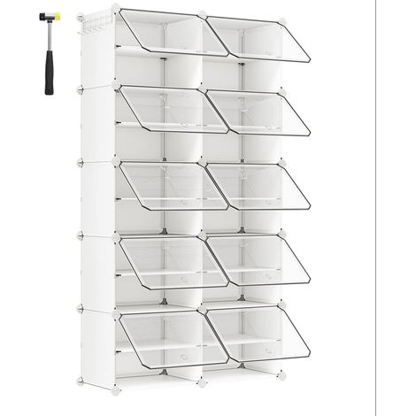 Zapatero con 10 compartimentos estantería modular compartimentos de 30 x 40 x 30 cm con puerta estructura de acero paneles de plástico blanco 120007318 (1/5)