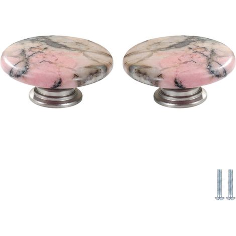 Poignées de tiroir (lot 2) en quartz rose, boutons commode, pour (1/5)