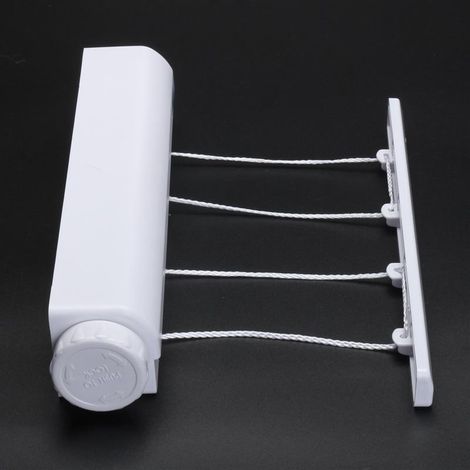 Séchoir mural extensible pour linge - étendoir pliable à fixer au mur, corde à linge rétractable, séchage économique, gain de place, usage intérieur/extérieur. (1/4)
