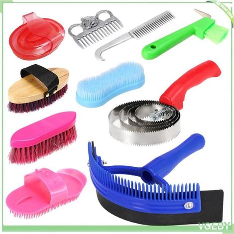 Kit de toilettage pour chevaux - FAFEICY - 10 en 1 - Multicolore - Poignées ergonomiques - Pochette transparente (1/5)