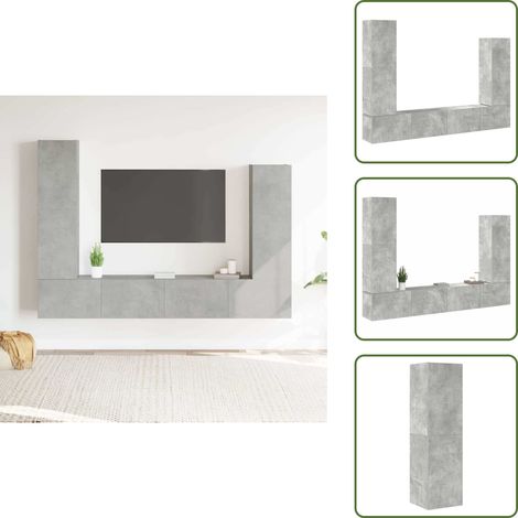 Ensemble de meubles TV 4 pcs Gris béton Bois d'ingénierie - Meuble Tv - Meuble Téléviseur - Étagère Murale - Rangement Mural - Décoration Intérieure (1/5)