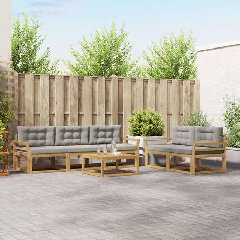 vidaXL Outdoor-Sofagarnitur mit Kissen 6 pcs Weiß und Hellgrau (1/5)