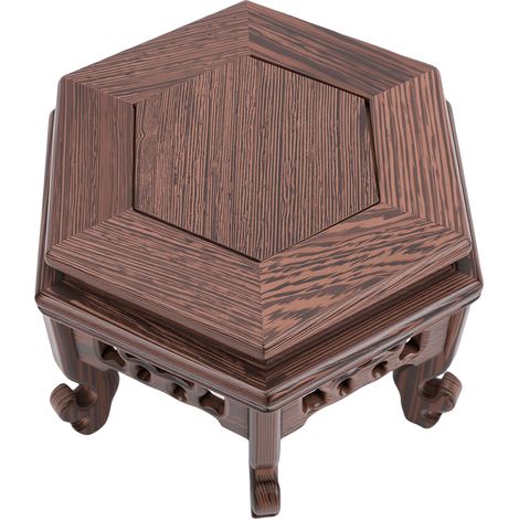 Présentoir Bois Wengé Hexagonal Vintage - Sculpté Main, Design Traditionnel, Structure Robuste - Pour Plantes, Vases, Pierres, Bols, Table Basse - Bois Wengé - Taille S (1/5)