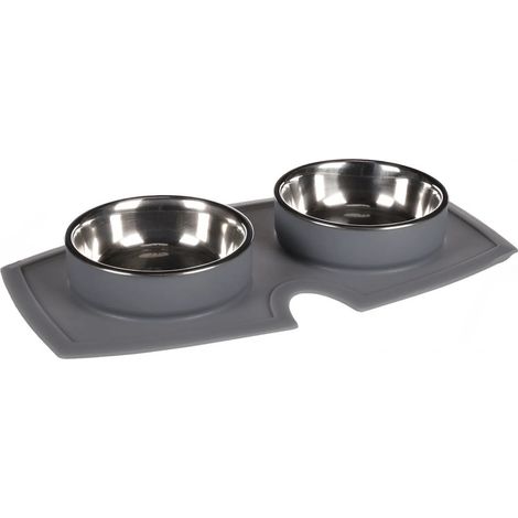 Gamelle et abreuvoir 410ml avec tapis en silicone anti-dérapant - Flamingo (1/3)
