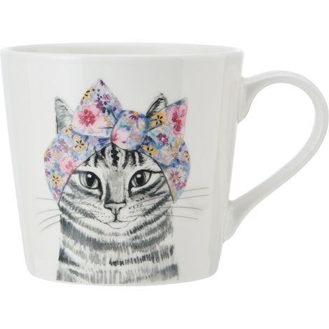 Mikasa Tipperleyhill Taza de Porcelana con Estampado de Gato, 380ml Taza de Porcelana Fina con Detalles de Oro Real, Taza para Té y Café con Estampado de Animales, En Caja de Regalo