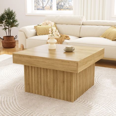 Table basse en bois élégante avec plateau PB et base MDF – design moderne, robuste et polyvalent, parfaite pour salon, salle à manger et bureau – 79x79x46 cm (1/5)