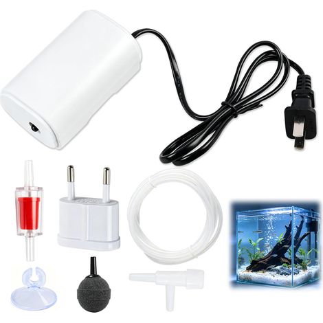 200 L/H Pompe à Air Silencieuse pour Aquarium,pour Aquariums Jusqu'à 100 l avec Accessoires Complets,Moteur économe en énergie,Mini Pompe à Air d'Aquarium,Pompe à Oxygène d'Aquarium,avec Adaptateur (1/5)