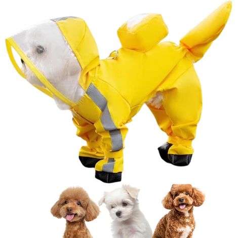 Impermeable para perros, estampado floral amarillo, resistente al agua, apto para perros pequeños y medianos (amarillo, XS). (1/5)