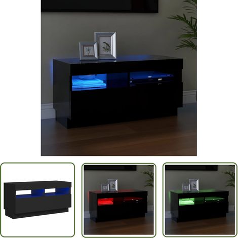 The Living Store Meuble TV avec lumières LED noir 80x35x40 cm - Meubles Tv - Meuble Tv Led - Meuble Tv Rangement - Armoire Tv - Support Tv (1/5)