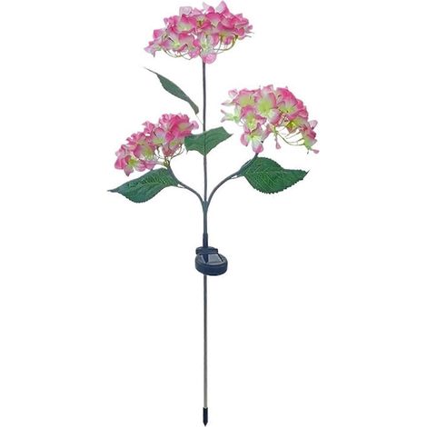 Lampe solaire LED à 3 têtes en forme d'hortensia et de rose, idéale pour décorer votre jardin, terrasse ou pelouse. Couleur rose. (1/5)