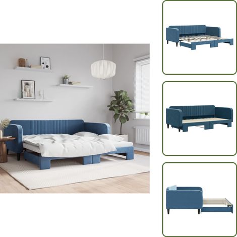 Lit de jour avec gigogne sans matelas bleu 100x200 cm - Canapé Convertible - Lit Deux Places - Lit Gigogne - Meuble Multifonctionnel - Mobilier Contemporain