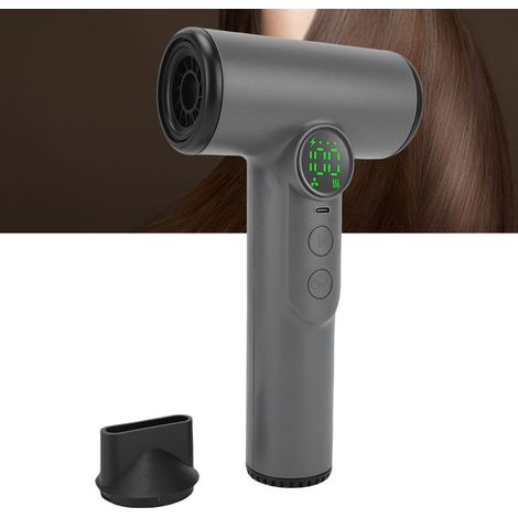 Secador de pelo portátil, inalámbrico y recargable con 30.000 rpm, función de aire caliente/frío, ideal para estudiantes – batería de 15.600 mAh, puerto USB-C, pantalla digital, 100 niveles de calor,  (1/5)