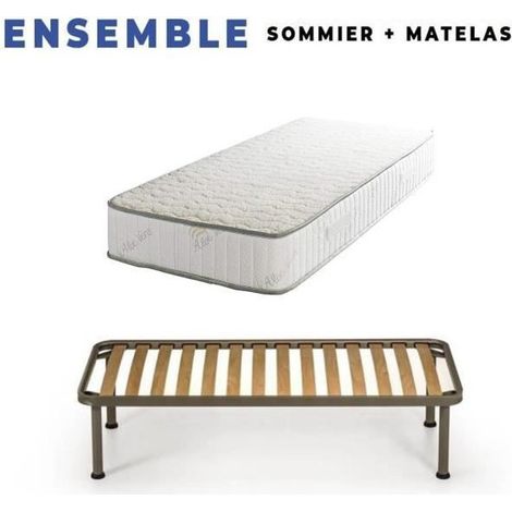 King Of Dreams – Ensemble matelas et sommier 120x200 cm – 23 cm – Soutien ferme – Face hiver laine thermorégulatrice – 4 pieds métal 30 cm offerts