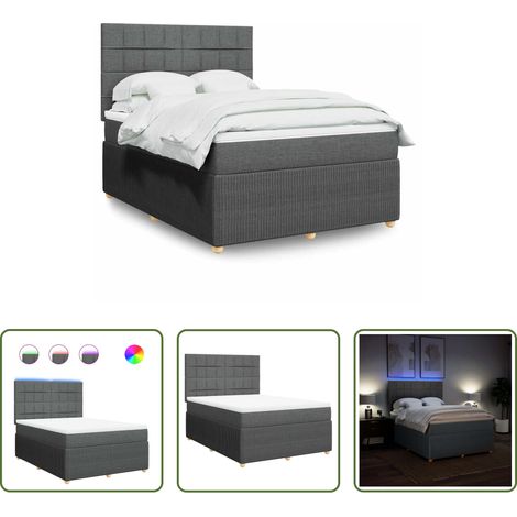vidaXL LED-Beleuchtung - Boxspringbett mit Matratze Dunkelgrau 140x200 cm Stoff (1/5)