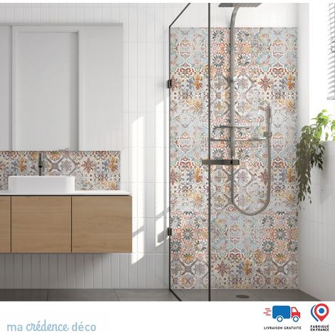 Panneau de douche : Carrelage et arabesque - Couleur Rouge beige - Alu composite - 90 - 245 (1/3)
