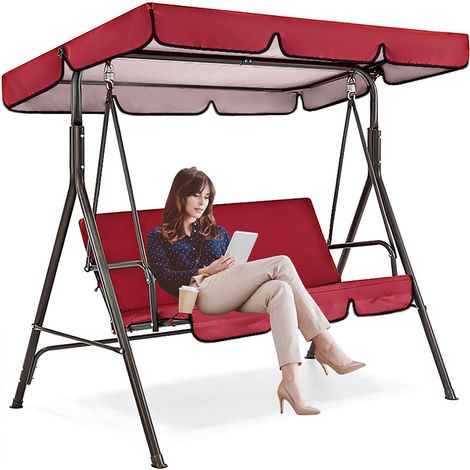 Toit de Rechange pour Balancelle Canopée, Pare-Soleil étanche 2 et 3 Places Swing Couverture Supérieure de Remplacement pour Jardin Extérieur Balançoire Banc Patio,Rouge,195 125 15cm (1/5)