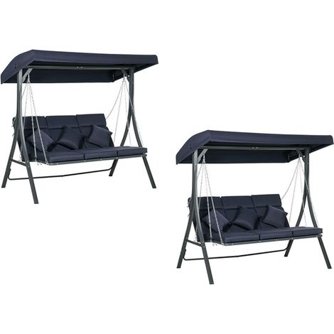 2er-Set hollywoodschaukel 3-Sitzer, bis 270 kg belastbar, Schaukelbank mit verstellbarem Sonnendach, Gartenschaukel mit Kissen