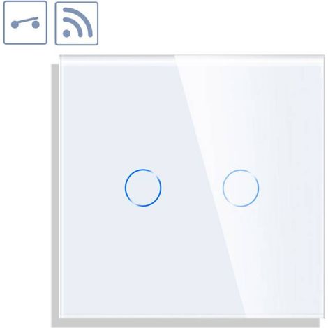 Interruptor / Conmutador táctil doble + WiFi KOOB frontal cristal blanco (1/4)