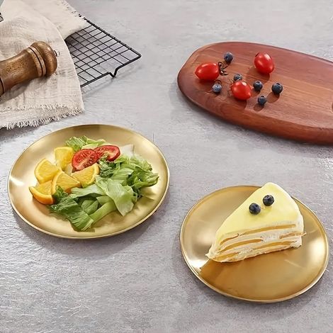 Set aus 6 Serviertabletts aus Edelstahl (23 cm), vergoldet und korrosionsbeständig, für Salate und Empfangsbuffets.
