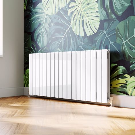 ELEGANT 600x1368mm Horizontal Designer Double Flat Panel Column Radiator White Central Heating with Chrome Thermostatic Radiator Valves (1/5)
