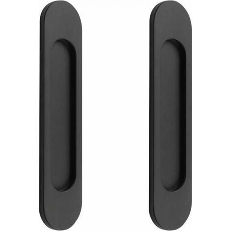 Deux poignées de porte coulissantes ovales auto-adhésives en alliage d'aluminium noir mat, sans perçage. (1/5)