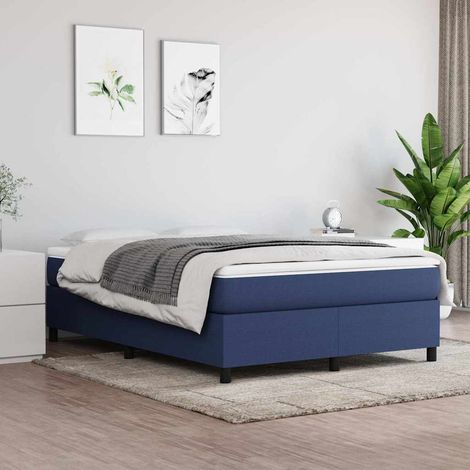 Cama box spring con colchón tela azul 140x200 cm (1/5)