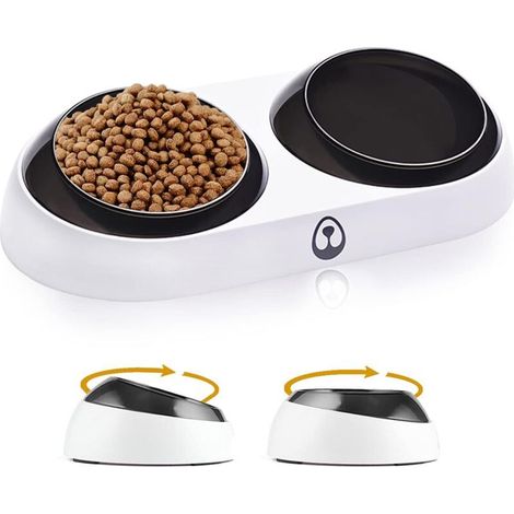Gamelle Chien Chat, Bol pour Animaux de Compagnie Antidérapant, Gamelle Amovible pour Chats et Chiens, Support Surélevé Incliné 15°, pour Chats Chiots Petits Chiens-Fei Yu