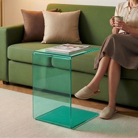Mesa auxiliar Trölmapilu en forma de C vidrio templado 60x40x40 cm Verde [en.casa] (1/5)