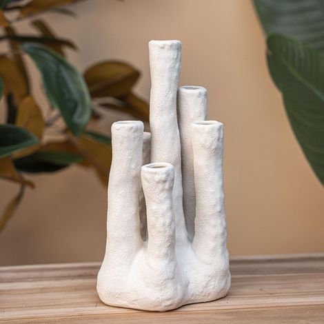 Vase Corail en Céramique à Plusieurs Becs pour Fleurs Séchées Écru 18 x 18 x 30 cm - PANGIVO (1/5)