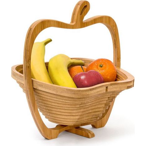 Corbeille À Fruits - Bambou - Forme Pomme Pliable - Pour Fruits Légumes Pain - 30 x 27 x 22,5 cm - 1 Pièce (1/5)