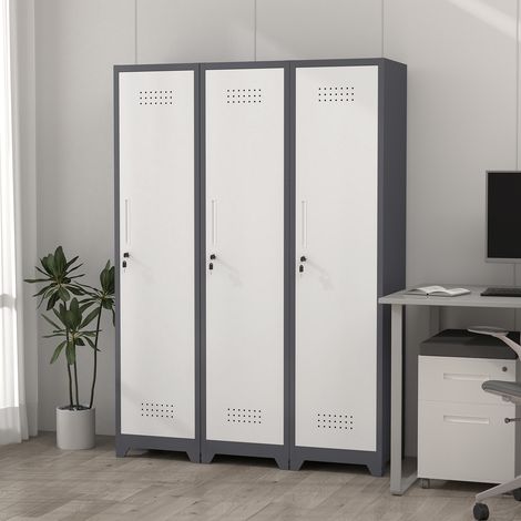 Armario metálico de almacenaje con puerta con llave, estantes y barra gris DESVIAE (1/5)