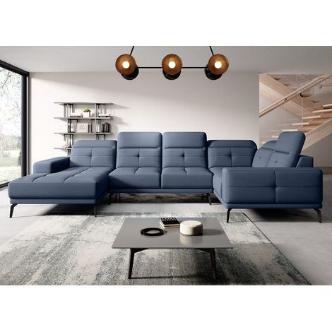 Canapé panoramique design SKAW tissu - Têtières réglables A droite-Bleu charrette-Méridienne A droite (1/5)