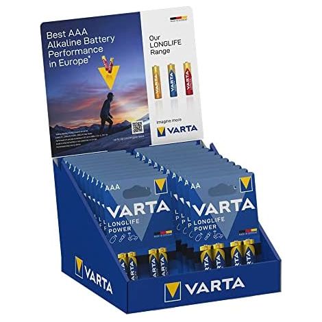 Espositore da tavolo in cartone Varta "Long Life" 10 blister da 4xAAA LR03 + 10 blister da 4xAA LR06 Varta 27x18x17cm (1/2)