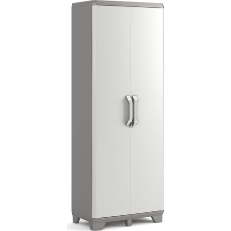 Armoire Haute Utilitaire Groove - Armoire de Rangement en Résine - Étagères Modulables, Pieds Réglables - Cuisine, Garage, Atelier, Buanderie, Placard - 80 x 44 x 182cm - Beige (1/2)