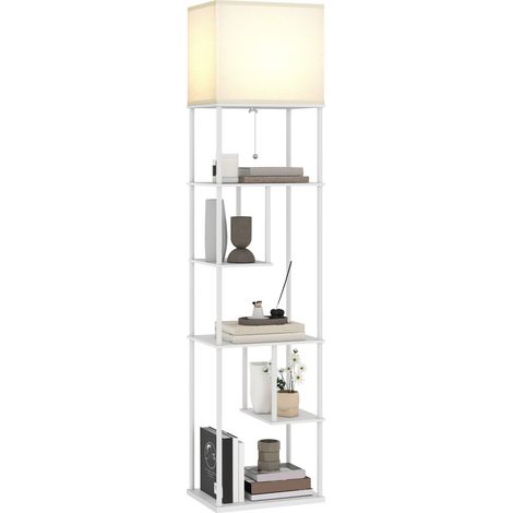 HOMCOM lámpara de pie con estantes, lámpara salón con temperaturas de color ajustable 3000K-6500K, control remoto, bombilla E27, temporizador, blanco