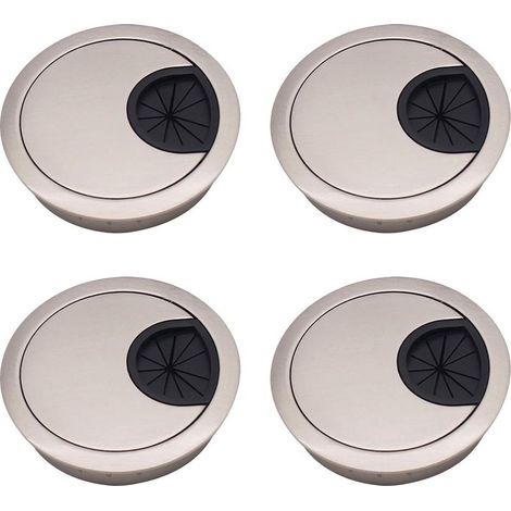 Lot de 4 passe-câbles en alliage de zinc 60mm – Couvercles encastrables argent brossé – Pour bureaux et plans de travail (1/5)