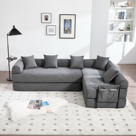 Canapé modulaire 270x180x64 cm gris foncé en velours côtelé avec rangement latéral convertible (1/5)
