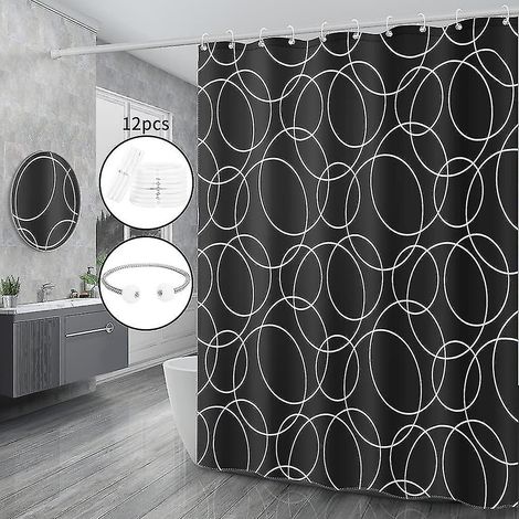 Shower Curtain Black,anti Mould Proof Resistant,waterproof,weighted Hem,resistant Washable Christmas Bathroom Curtains, 100% Polyester,12 Hooks (100 (1/5)