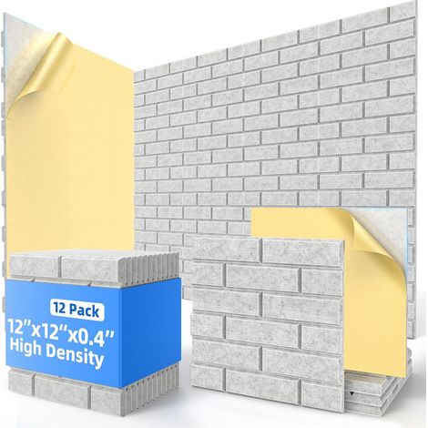 12-Pack Self-Adhesive Acoustic Panels 30 × 30 × 1 cm – High-Density Foam Wall Panels in Brick Look for Sound Absorption and Soundproofing (1/5)