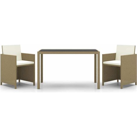 Maison Exclusive - 3-tlg. Garten-Essgruppe mit Kissen Poly Rattan (1/5)