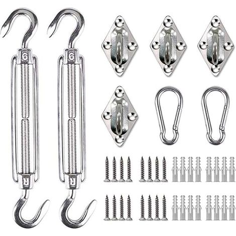 QAZQA Kit de matériel pour voiles d'ombrage - Kit d'installation de Pare-Soleil en Acier Inoxydable 316 - pour Installer des voiles d'ombrage rectangulaires pour terrasse, Jardin, 6mm (1/5)