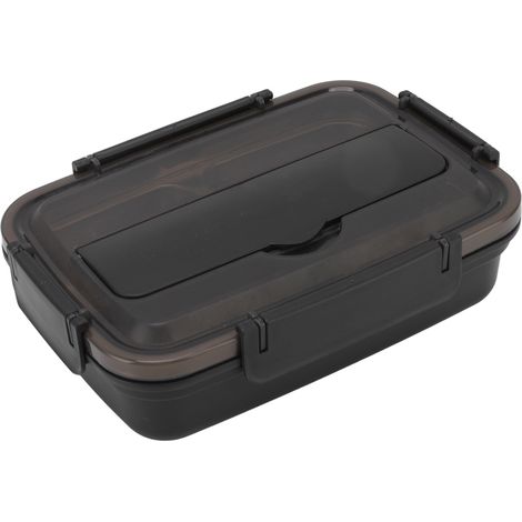 Boîte à lunch à 3 compartiments en acier inoxydable 304, cuillère et baguettes assorties en plastique, idéale pour le bureau (noir). (1/5)