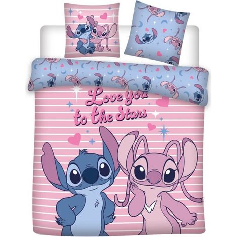 Parure de lit (Lilo & Stitch) Stitch & Angel Je t'aime jusqu'aux étoiles 240x220 cm